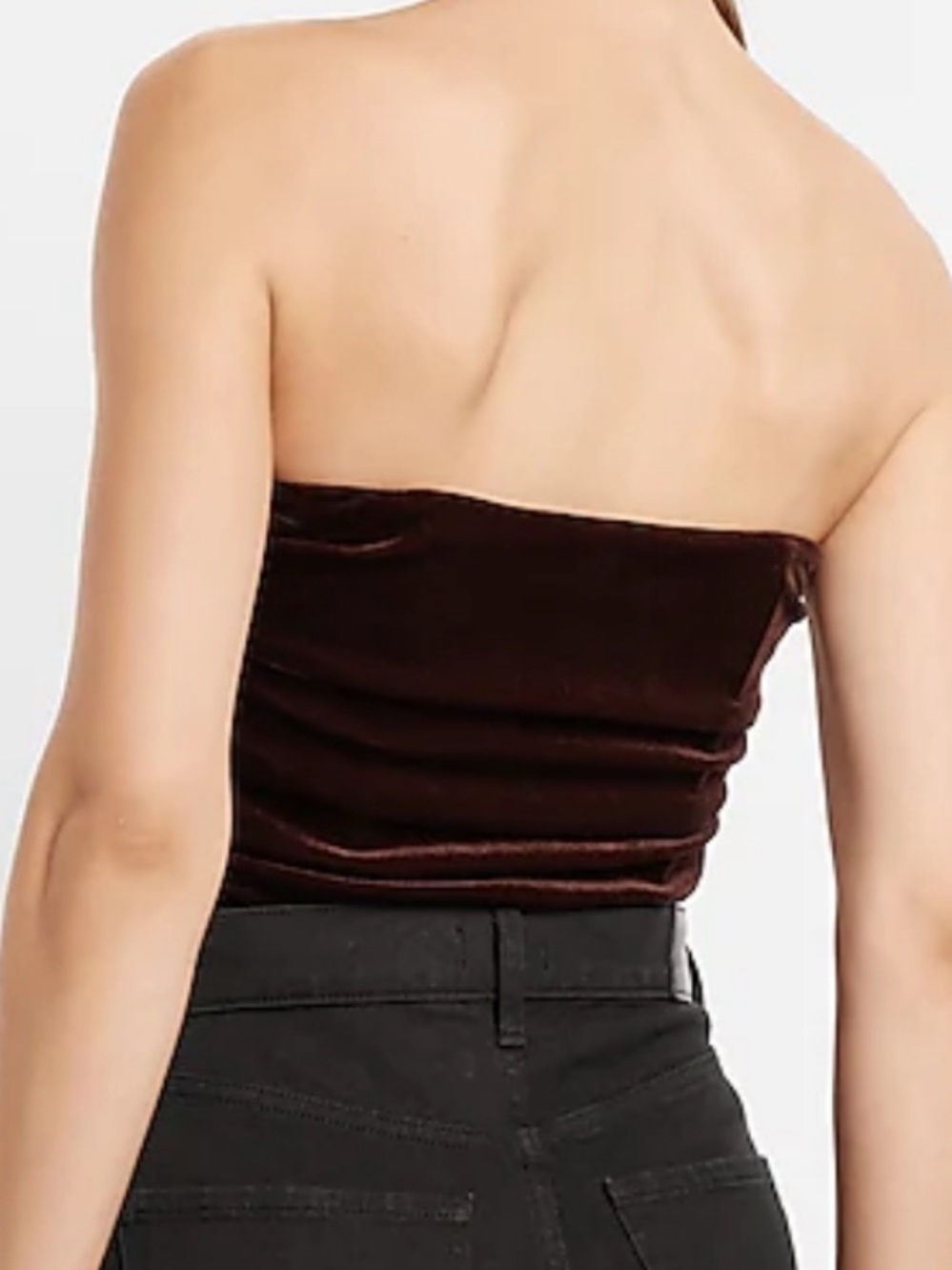 NWT 🤎 Strapless Velvet Ruched Bustier Top - Deep Brown - Picture 8 of 11